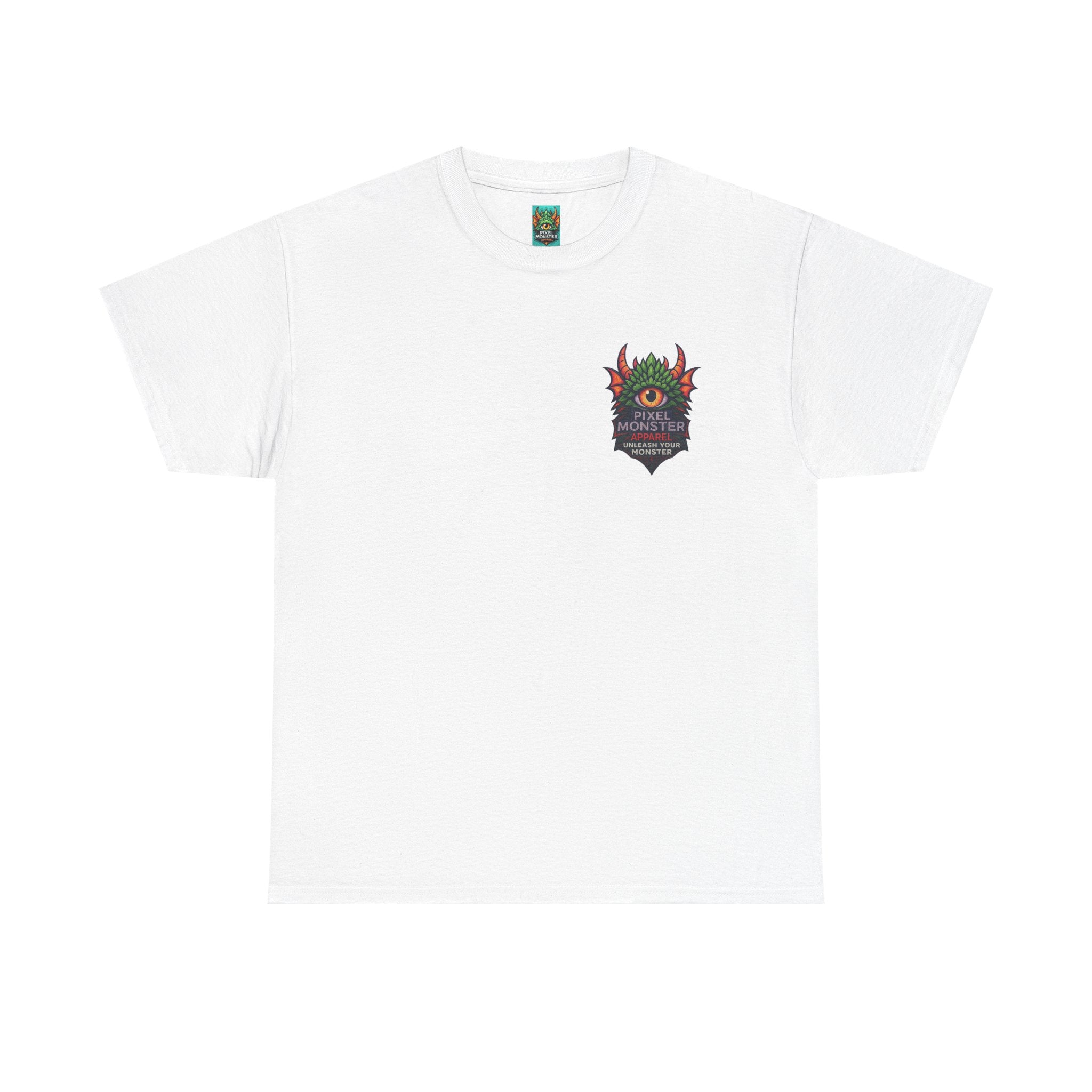 Gangland Vampire with Pixel Monster pocket logo T‑Shirt — Retro Gothic Vampire Streetwear Tee